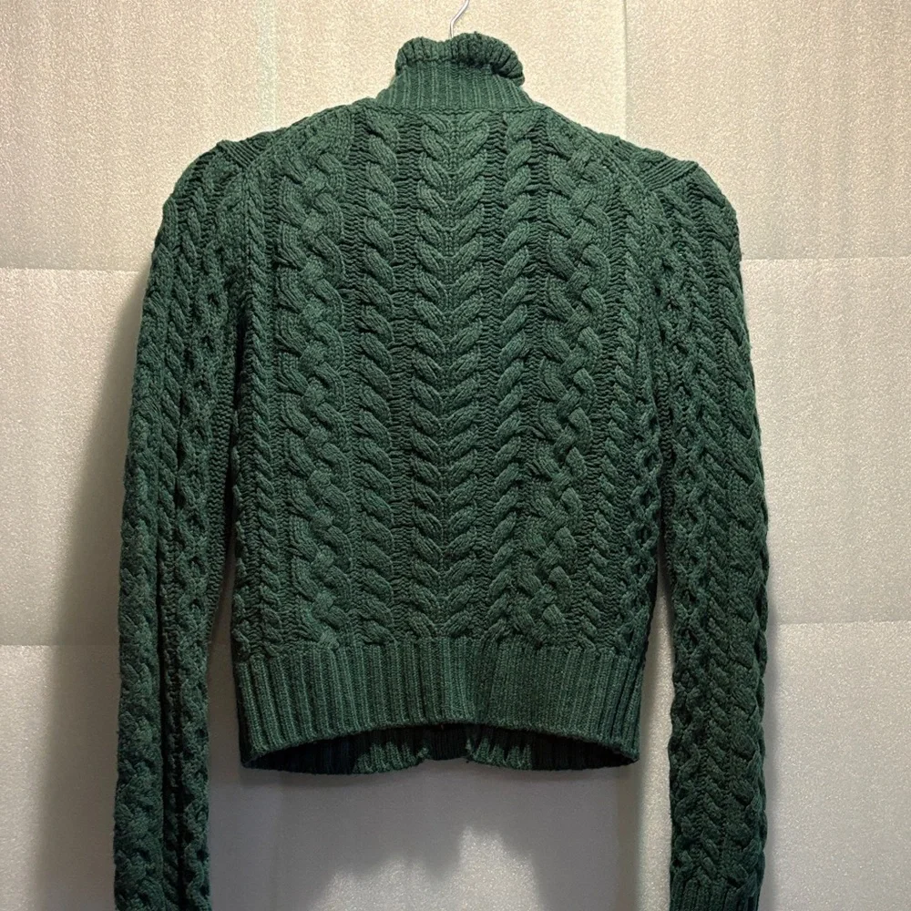 Like NEW J.Crew Green Cable Knit Cardigan Sweater - Picture 3 of 7